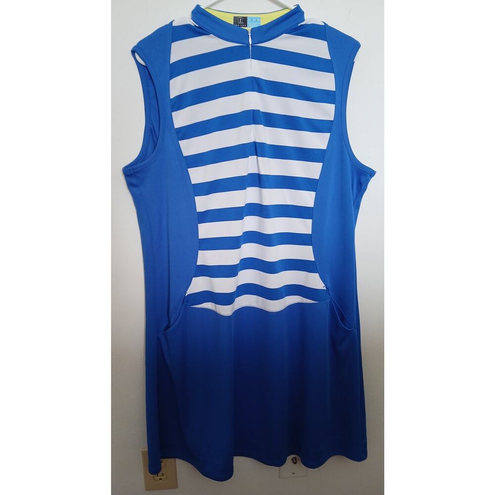 PGA TOUR Blue White Sleeveless Knit Zip Front XL Dress Sporty Golf Summer Casual